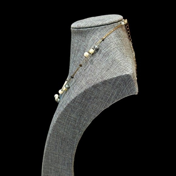 Vintage Floating Faux Pearl Gray and White Necklace 3-n-1 Strand 12 Inch - Picture 5 of 6